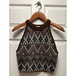 Mother The Midnight Walk Halter Top in Lone Star Brown Sweater, Size M